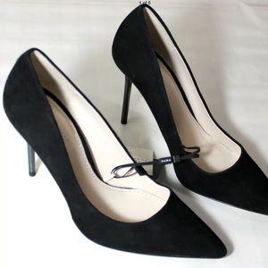 Zara leather suede black pumps silver heel - 8